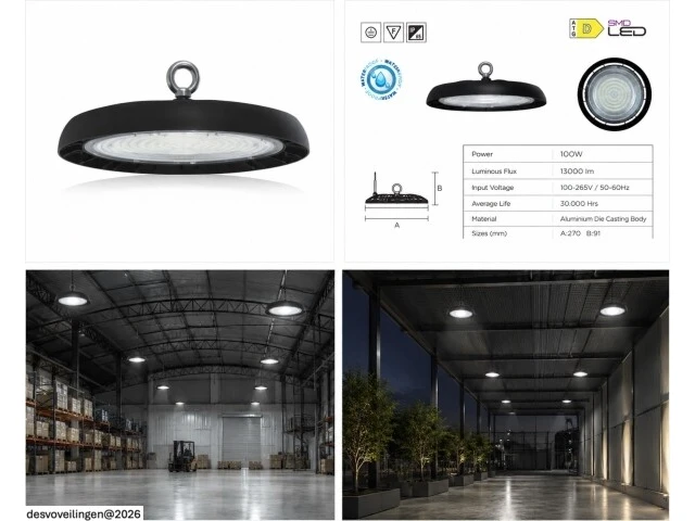 5 x led highbay ufo – 100w – 6400k koud wit – ip65 – agora-100 - afbeelding 6 van  6