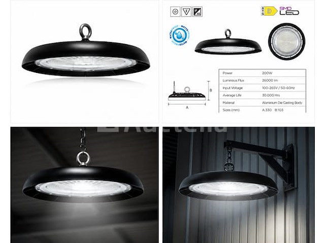 5 x led highbay ufo – 200w – 6400k koud wit – ip65 – agora-200 - afbeelding 5 van  5
