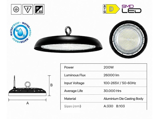 5 x led highbay ufo – 200w – 6400k koud wit – ip65 – agora-200 - afbeelding 5 van  6