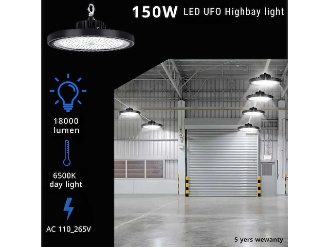5 x led highbay ufo pro 150w – instelbaar 60% / 80% / 100% – 6500k – web-150 - afbeelding 1 van  6