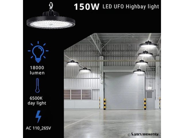 5 x led highbay ufo pro 150w – instelbaar 60% / 80% / 100% – 6500k – web-150 - afbeelding 1 van  6