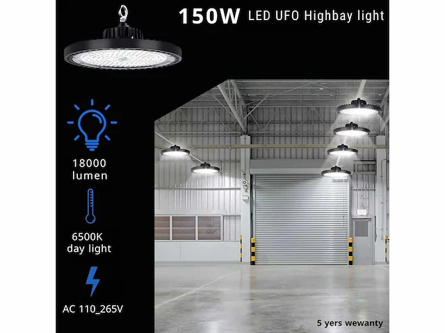 5 x led highbay ufo pro 150w – instelbaar 60% / 80% / 100% – 6500k – web-150 - afbeelding 1 van  6