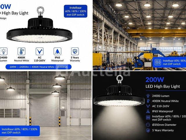 5 x led highbay ufo pro 200w – instelbaar 60% / 80% / 100% – 4000k – web-200 - afbeelding 1 van  5