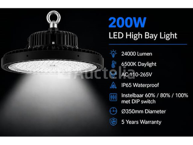 5 x led highbay ufo pro 200w – instelbaar 60% / 80% / 100% – 6500k – web-200 - afbeelding 2 van  6