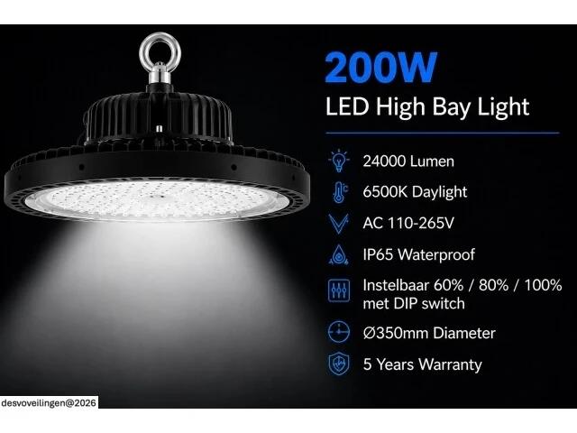 5 x led highbay ufo pro 200w – instelbaar 60% / 80% / 100% – 6500k – web-200 - afbeelding 2 van  7