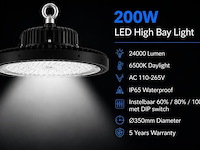 5 x led highbay ufo pro 200w – instelbaar 60% / 80% / 100% – 6500k – web-200 - afbeelding 1 van  6