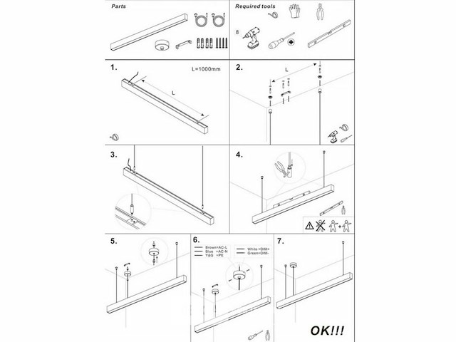 5 x led lineaire hanglamp – 35w – 120cm – ip20 – zwart – inclusief montageset - afbeelding 5 van  6