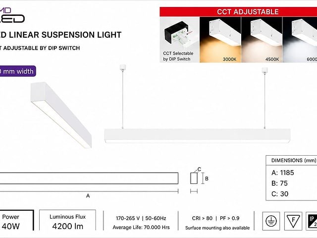5 x led lineaire hanglamp 40w – 3cct instelbaar - wit – innova3-40 3cct - afbeelding 2 van  5
