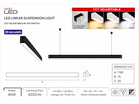 5 x led lineaire hanglamp 40w – 3cct instelbaar - zwart – innova3-40 3cct - afbeelding 3 van  4