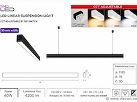 5 x led lineaire hanglamp 40w – 3cct instelbaar - zwart – innova3-40 3cct - afbeelding 4 van  5