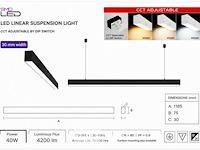 5 x led lineaire hanglamp 40w – 3cct instelbaar - zwart – innova3-40 3cct - afbeelding 5 van  6