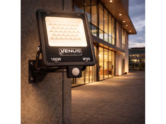 5 x led schijnwerper 100w met bewegingssensor – 4000k neutraal wit – ip65 – flag-100 - afbeelding 1 van  5