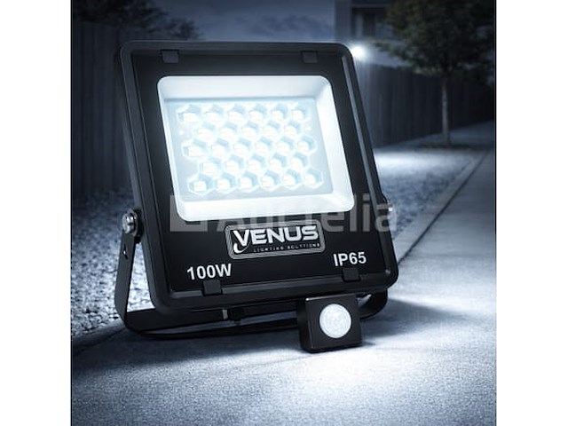 5 x led schijnwerper 100w met bewegingssensor – 6500k koud wit – ip65 – flag-100 - afbeelding 1 van  5