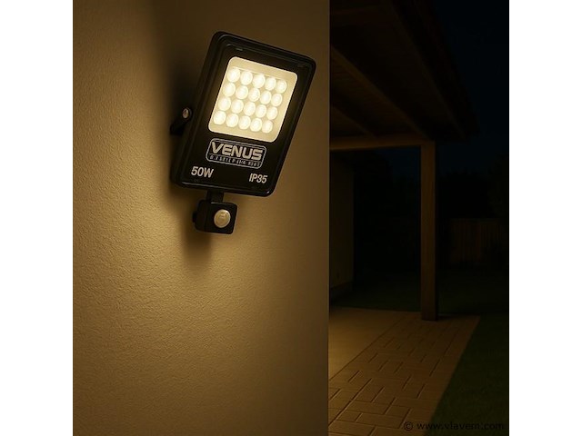 5 x led schijnwerper 50w met bewegingssensor – 4000k neutraal wit – ip65 – flag-50 - afbeelding 1 van  5