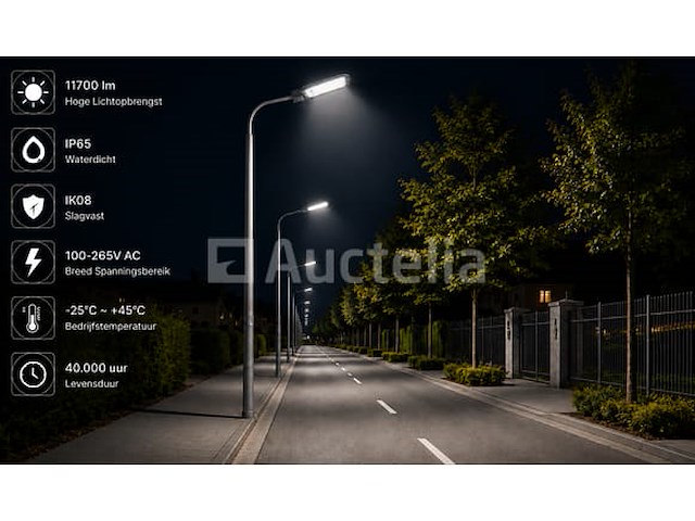 5 x led straatlamp 100w – 6400k koud wit - grijs – ip65 – florida-100 - afbeelding 3 van  5