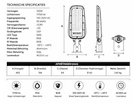 5 x led straatlamp 100w – 6400k koud wit - grijs – ip65 – florida-100 - afbeelding 4 van  5