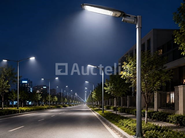 5 x led straatlamp 100w – 6400k koud wit - grijs – ip65 – florida-100 - afbeelding 1 van  5
