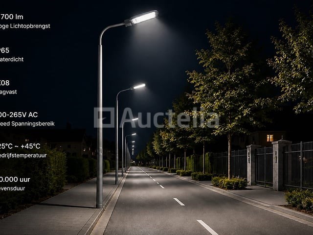 5 x led straatlamp 100w – 6400k koud wit - grijs – ip65 – florida-100 - afbeelding 2 van  5