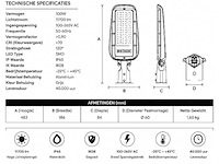 5 x led straatlamp 100w – 6400k koud wit - grijs – ip65 – florida-100 - afbeelding 4 van  5