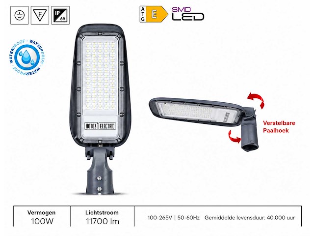 5 x led straatlamp 100w – 6400k koud wit - grijs – ip65 – florida-100 - afbeelding 1 van  2