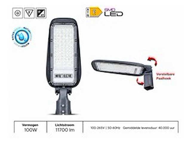 5 x led straatlamp 100w – 6400k koud wit - grijs – ip65 – florida-100 - afbeelding 1 van  6