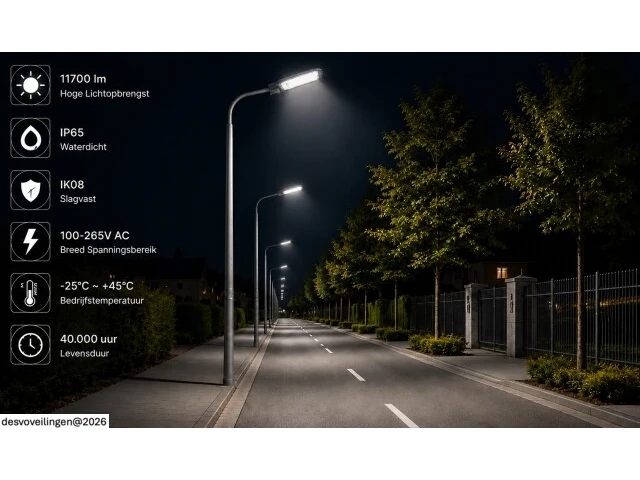 5 x led straatlamp 100w – 6400k koud wit - grijs – ip65 – florida-100 - afbeelding 4 van  6