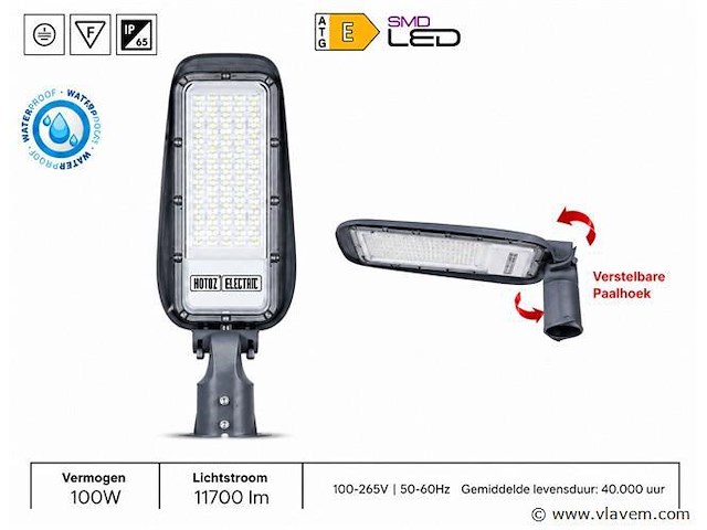 5 x led straatlamp 100w – 6400k koud wit - grijs – ip65 – florida-100 - afbeelding 1 van  5