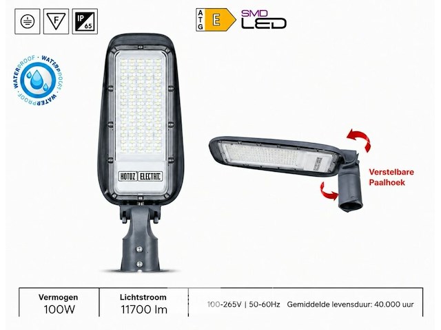 5 x led straatlamp 100w – 6400k koud wit - grijs – ip65 – florida-100 - afbeelding 1 van  6