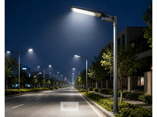 5 x led straatlamp 100w – 6400k koud wit - grijs – ip65 – florida-100 - afbeelding 3 van  6