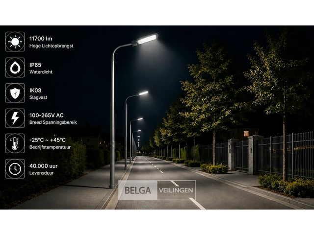 5 x led straatlamp 100w – 6400k koud wit - grijs – ip65 – florida-100 - afbeelding 4 van  6