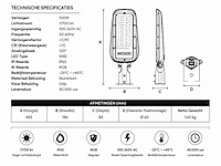 5 x led straatlamp 100w – 6400k koud wit - grijs – ip65 – florida-100 - afbeelding 4 van  5