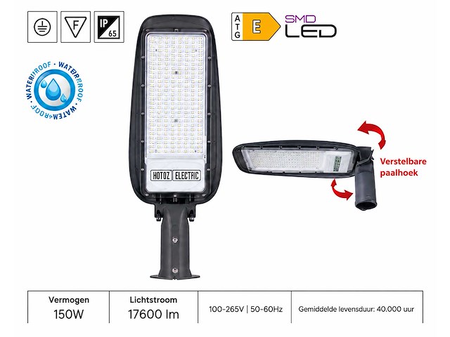 5 x led straatlamp 150w – 6400k koud wit - grijs – ip65 – florida-150 - afbeelding 1 van  5