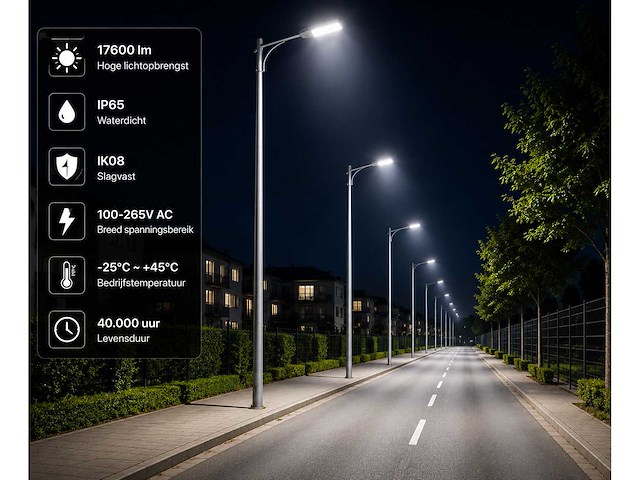 5 x led straatlamp 150w – 6400k koud wit - grijs – ip65 – florida-150 - afbeelding 3 van  5