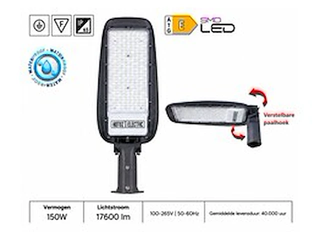 5 x led straatlamp 150w – 6400k koud wit - grijs – ip65 – florida-150 - afbeelding 1 van  6