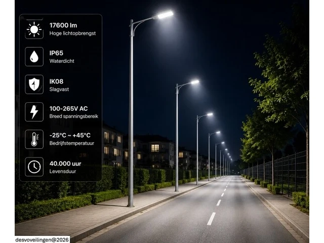 5 x led straatlamp 150w – 6400k koud wit - grijs – ip65 – florida-150 - afbeelding 4 van  6