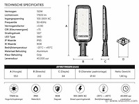 5 x led straatlamp 150w – 6400k koud wit - grijs – ip65 – florida-150 - afbeelding 4 van  5