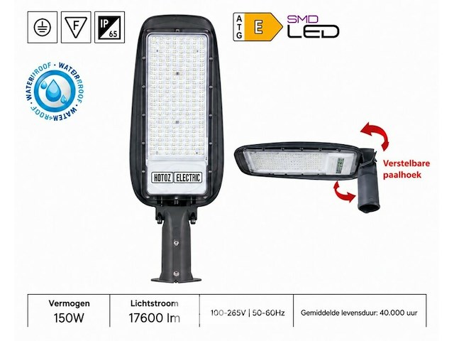 5 x led straatlamp 150w – 6400k koud wit - grijs – ip65 – florida-150 - afbeelding 1 van  6