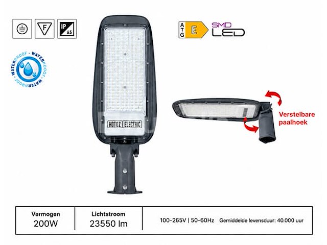 5 x led straatlamp 200w – 6400k koud wit - grijs – ip65 – florida-200 - afbeelding 4 van  5