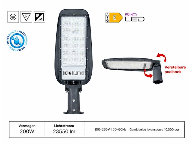 5 x led straatlamp 200w – 6400k koud wit - grijs – ip65 – florida-200 - afbeelding 1 van  5
