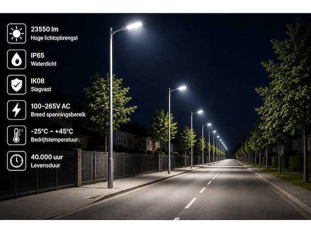 5 x led straatlamp 200w – 6400k koud wit - grijs – ip65 – florida-200 - afbeelding 3 van  5