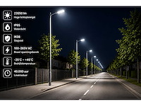 5 x led straatlamp 200w – 6400k koud wit - grijs – ip65 – florida-200 - afbeelding 3 van  5