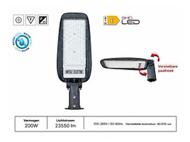 5 x led straatlamp 200w – 6400k koud wit - grijs – ip65 – florida-200 - afbeelding 1 van  6
