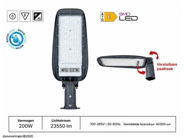 5 x led straatlamp 200w – 6400k koud wit - grijs – ip65 – florida-200 - afbeelding 2 van  6