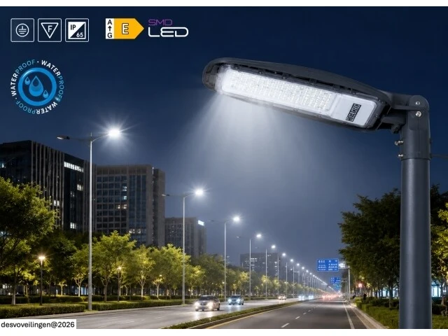 5 x led straatlamp 200w – 6400k koud wit - grijs – ip65 – florida-200 - afbeelding 3 van  6