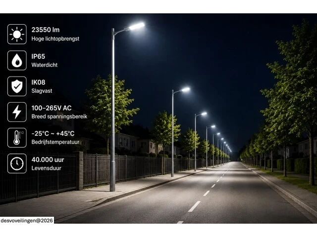 5 x led straatlamp 200w – 6400k koud wit - grijs – ip65 – florida-200 - afbeelding 4 van  6