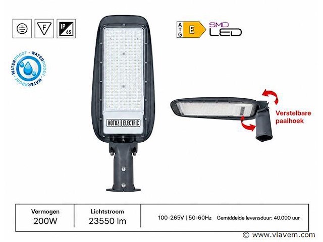 5 x led straatlamp 200w – 6400k koud wit - grijs – ip65 – florida-200 - afbeelding 1 van  5
