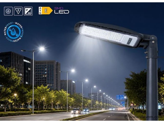 5 x led straatlamp 200w – 6400k koud wit - grijs – ip65 – florida-200 - afbeelding 2 van  5