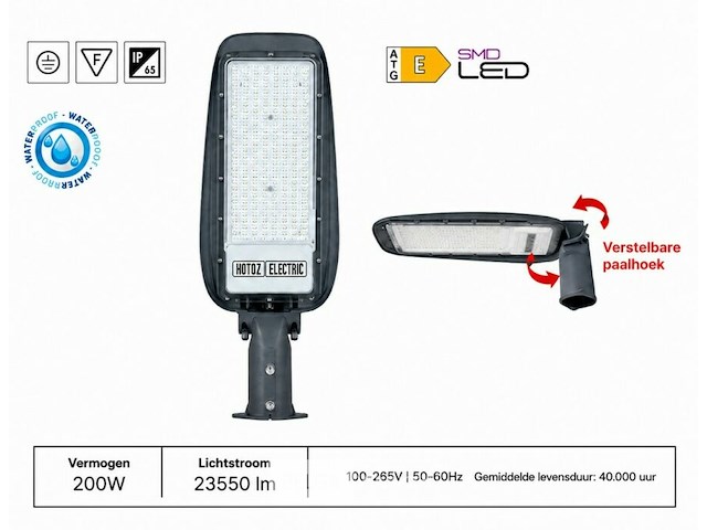 5 x led straatlamp 200w – 6400k koud wit - grijs – ip65 – florida-200 - afbeelding 2 van  6