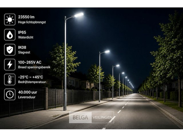 5 x led straatlamp 200w – 6400k koud wit - grijs – ip65 – florida-200 - afbeelding 4 van  6