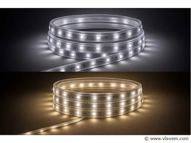 5 x led strip – 25 meter – 10w/m – wit & warm wit – ip65 waterdicht - afbeelding 1 van  5
